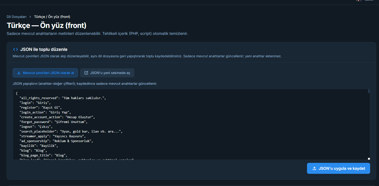 Dil ve çeviri ayarları